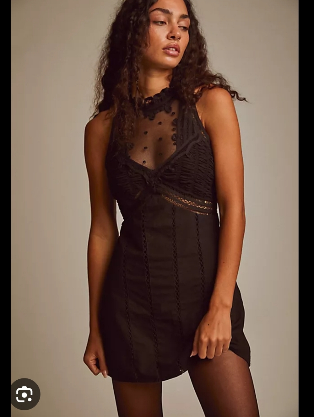 NWT Free People Valencia Mini Dress in black.